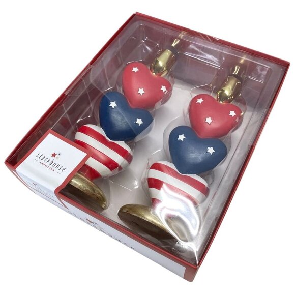 Storehouse Americana Patriotic Hearts Candleholders Candlesticks Set 4th of July - Picture 2 of 4